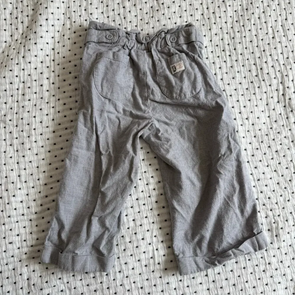 Janie And Jack Pants Wide Leg PaperBag Waist Gray Cuffed Ruffle Girl 3 3T